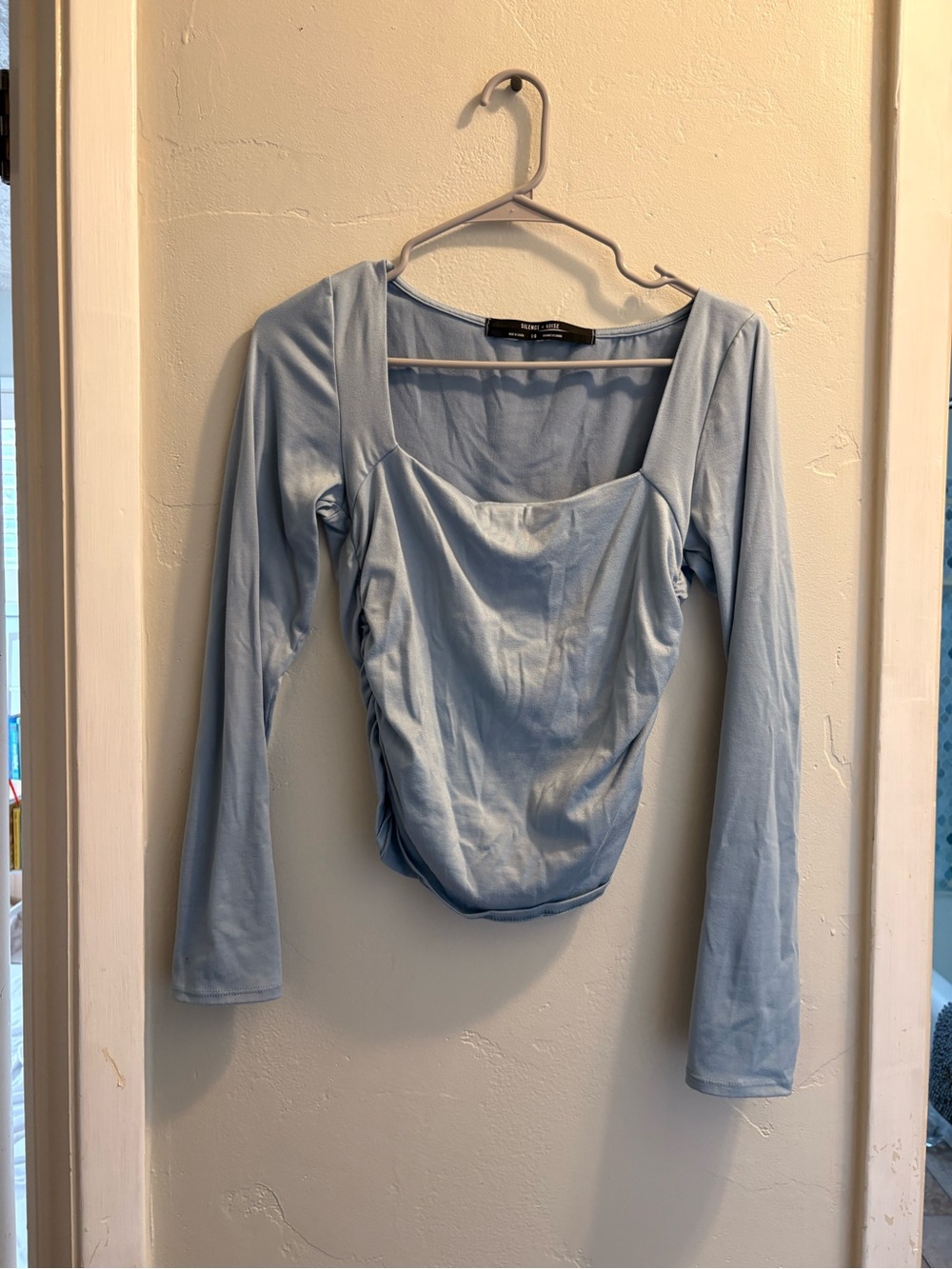 silence + noise Pastel Blue Long Sleeve Square Neck Top